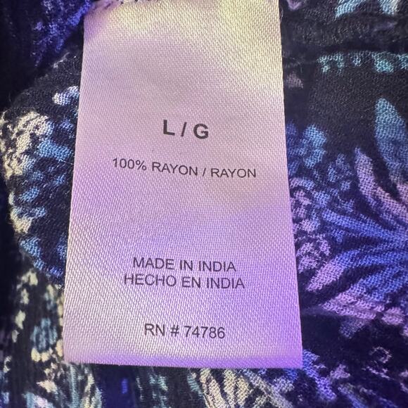 Bila SZ L Blue patterned blouse with low v neck - Picture 4 of 5